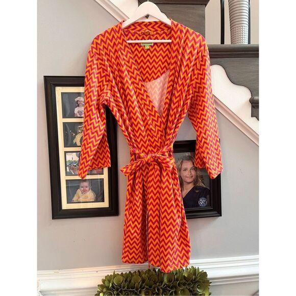 Vera Bradley Orange & Fuchsia Zig Zag Short Belted Robe sz X/XL NWOT - Picture 1 of 7